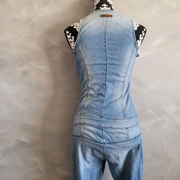 GUESS Jumpsuit Los Angeles Overalls Women's 4 Denim Skinny Leg Distress Y2K - Picture 3 of 16